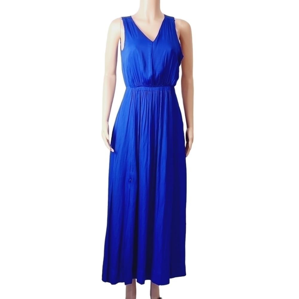 Banana Republic Blue Satin Side Modest Maxi Dress Size: 2